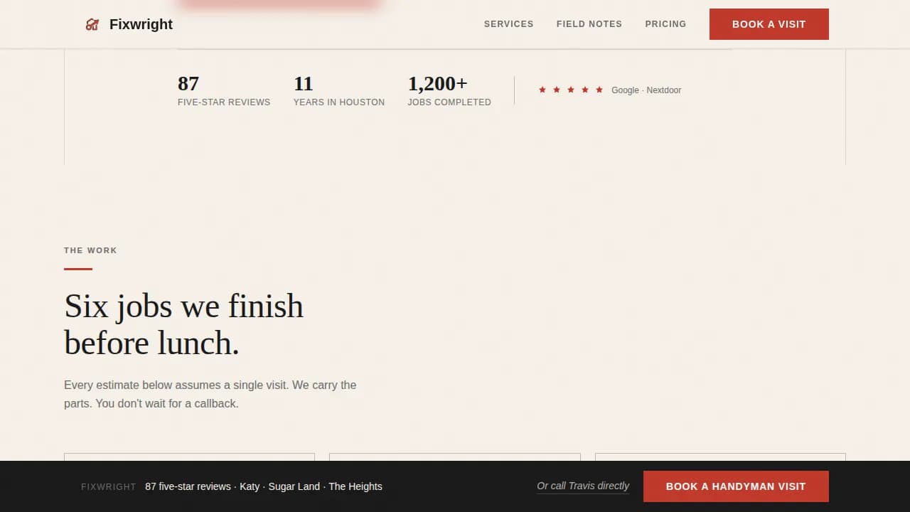 Fixwright - Editorial Handyman Service Landing Page Template
