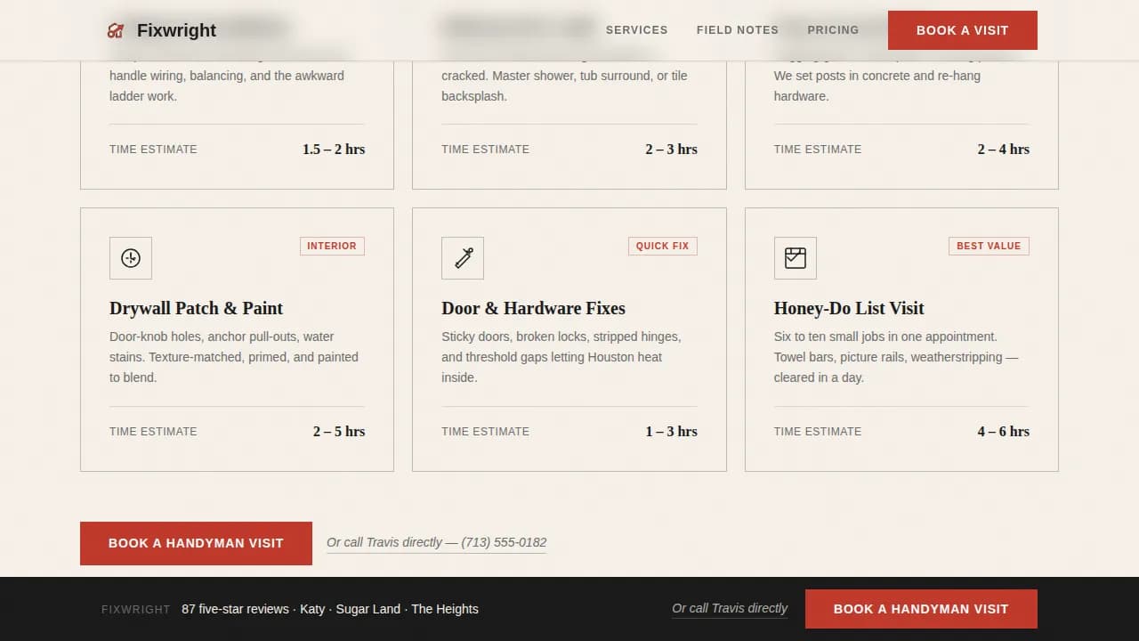 Fixwright - Editorial Handyman Service Landing Page Template