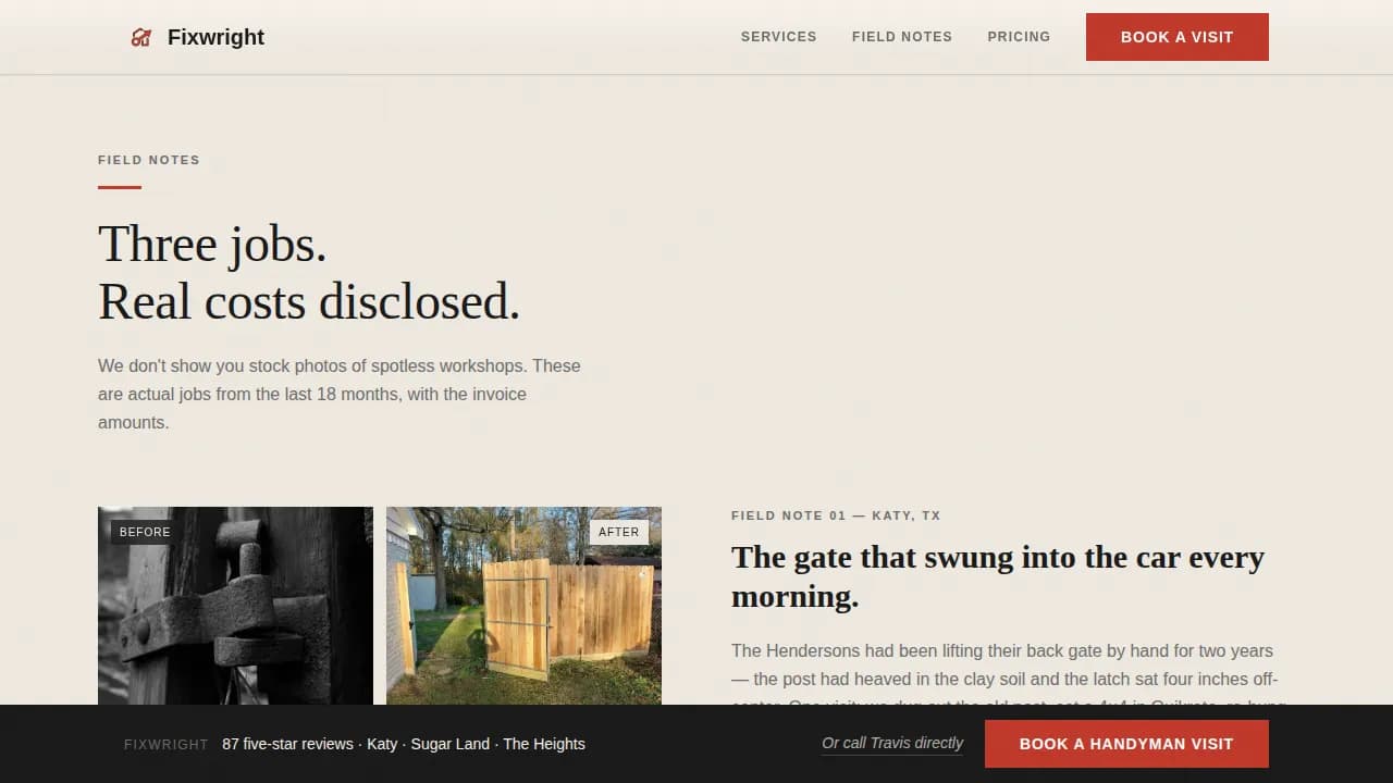 Fixwright - Editorial Handyman Service Landing Page Template