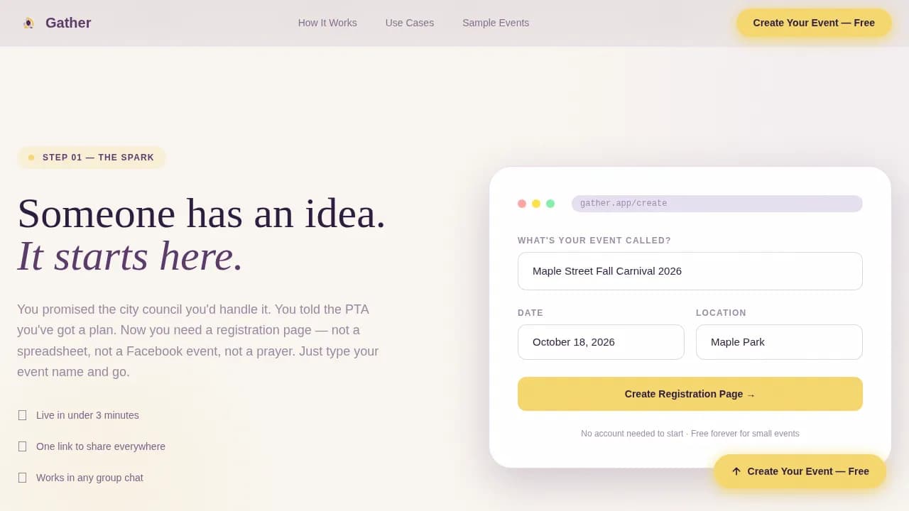 Gather - Community Event Registration Landing Page Template