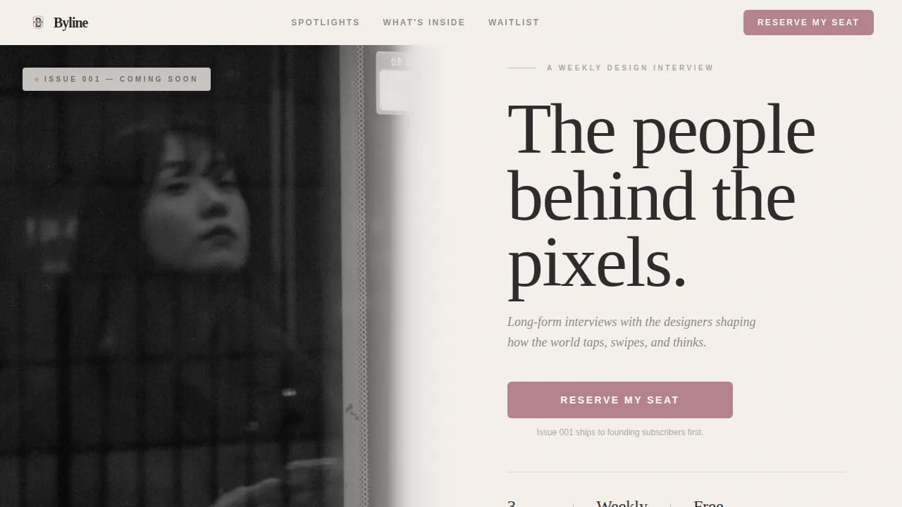 Byline Designer Interview Newsletter Landing Page Template