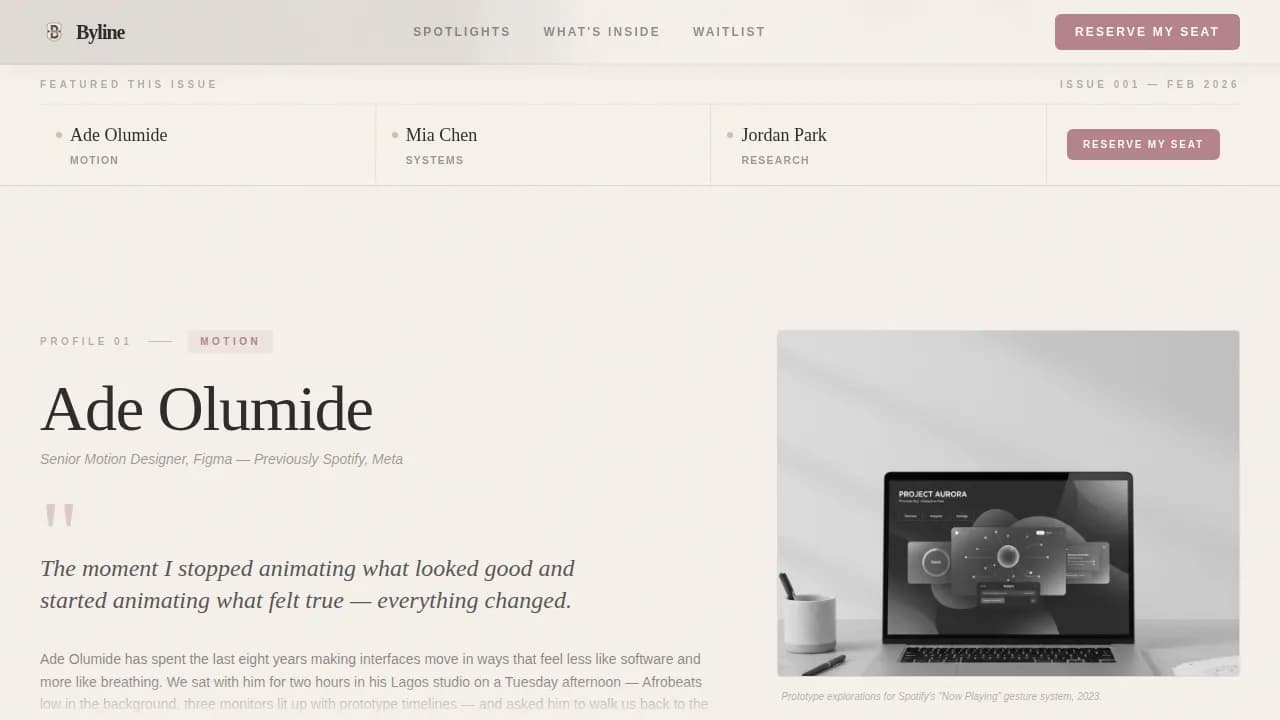 Byline Designer Interview Newsletter Landing Page Template