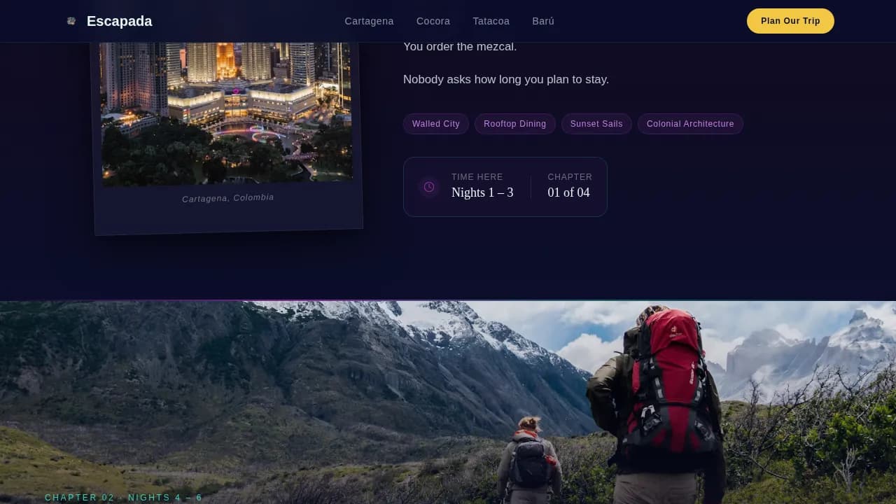 Escapada - Curated Colombia Honeymoon Landing Page Template