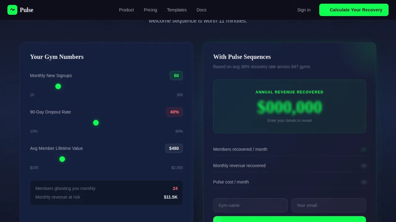 Pulse Fitness Email Automation Landing Page Template