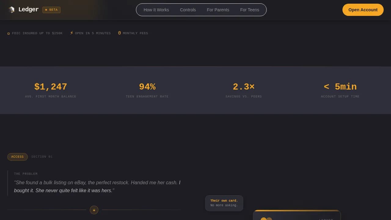 Ledger Teen Finance Dashboard Landing Page Template