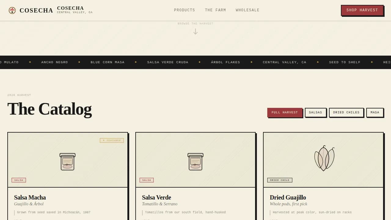 Cosecha Farm Producer Marketing Landing Page Template