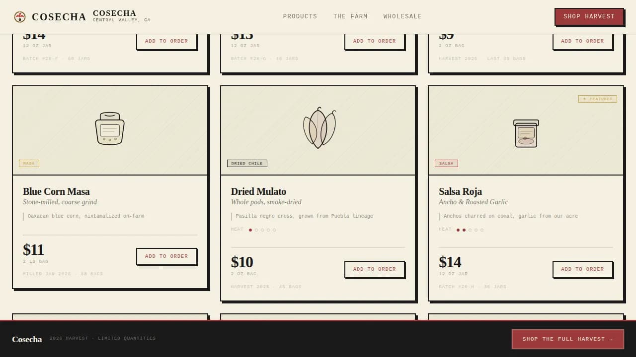 Cosecha Farm Producer Marketing Landing Page Template