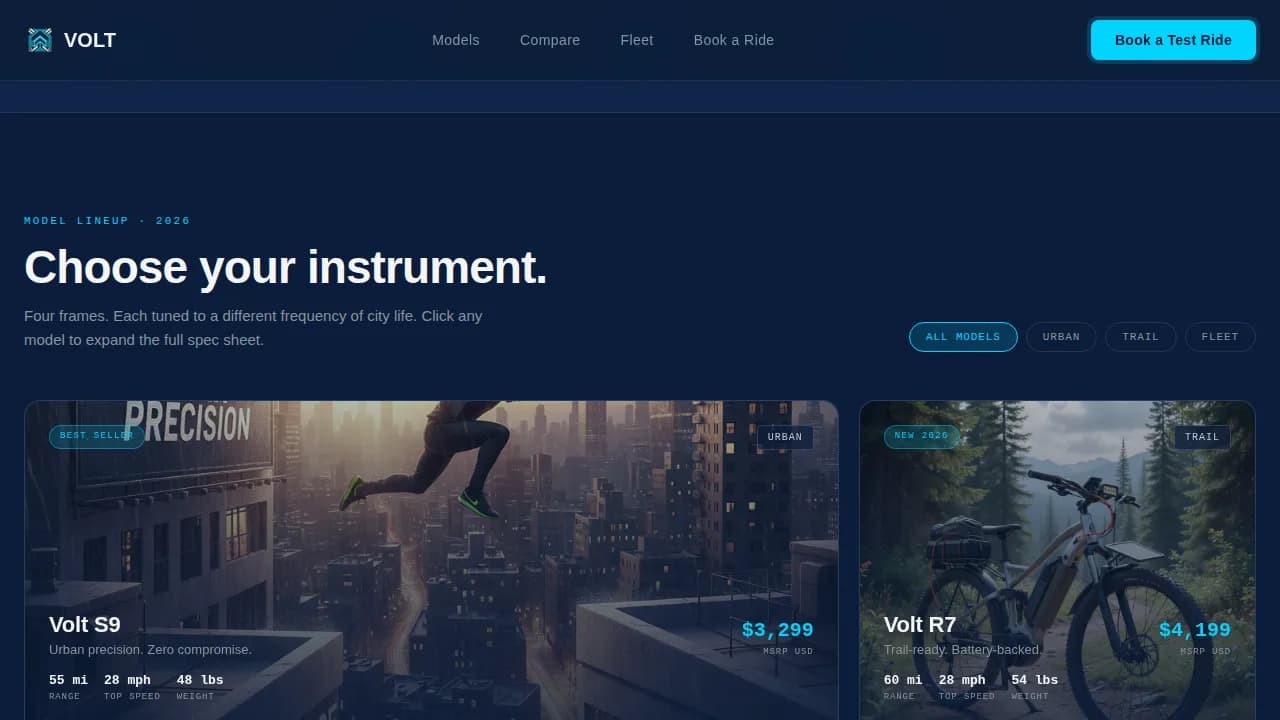 Volt — Advanced E-Bike Retail Landing Page Template