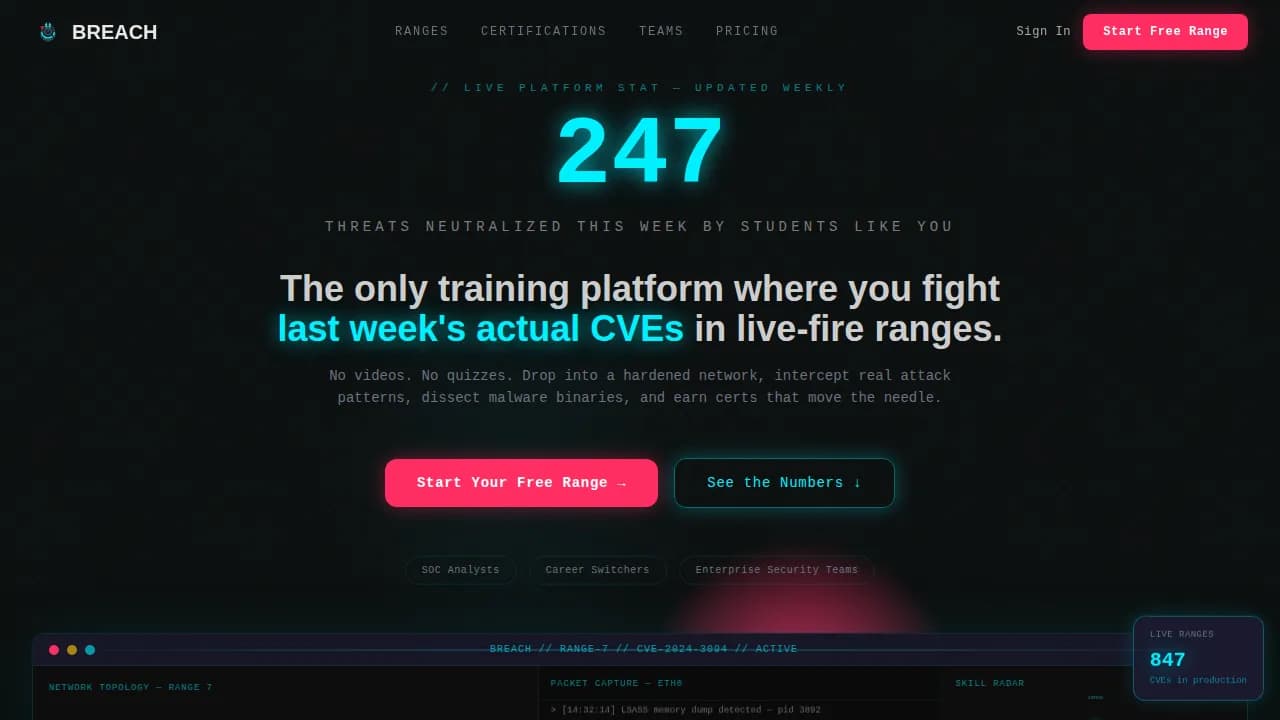Breach — Intensive Cybersecurity Academy Landing Page Template