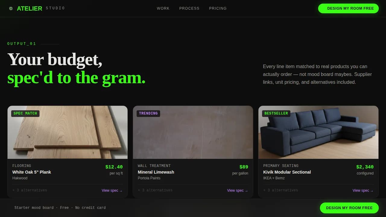 Interior Design Studio Room Budget Estimator Website Template