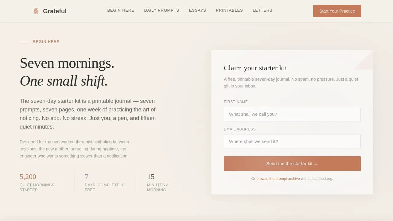 Zenith — Thoughtful Gratitude Journal Landing Page Template