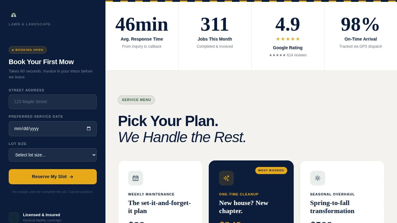 Mow - Precision Lawn Booking Landing Page Template