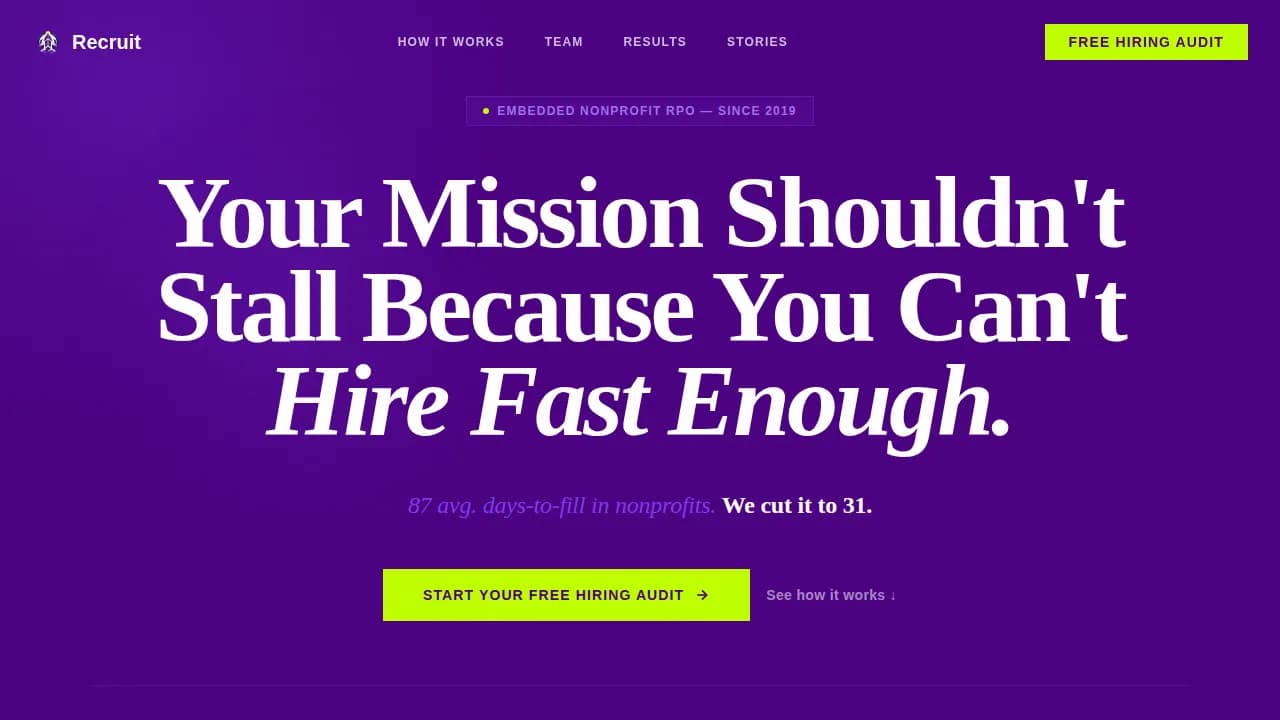 Recruit - Mission-Driven Nonprofit RPO Landing Page Template