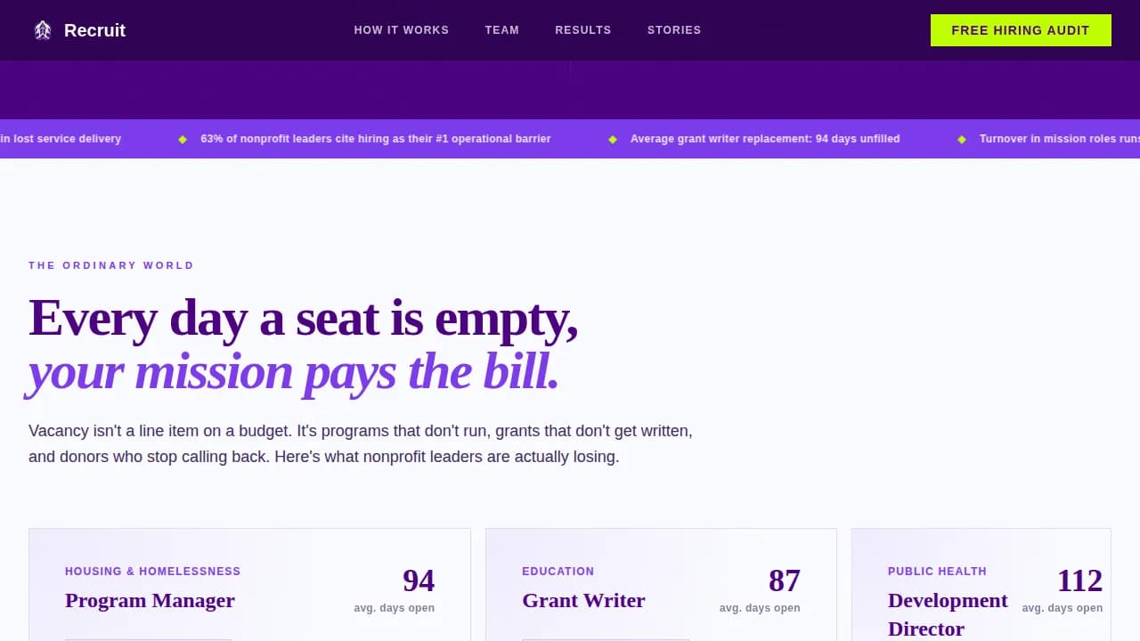 Recruit - Mission-Driven Nonprofit RPO Landing Page Template