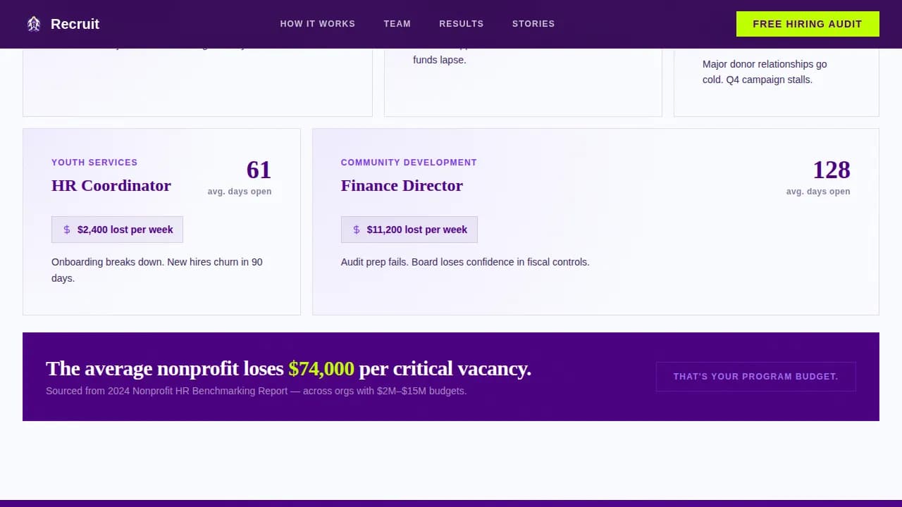 Recruit - Mission-Driven Nonprofit RPO Landing Page Template