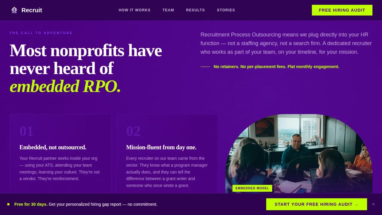 Recruit - Mission-Driven Nonprofit RPO Landing Page Template