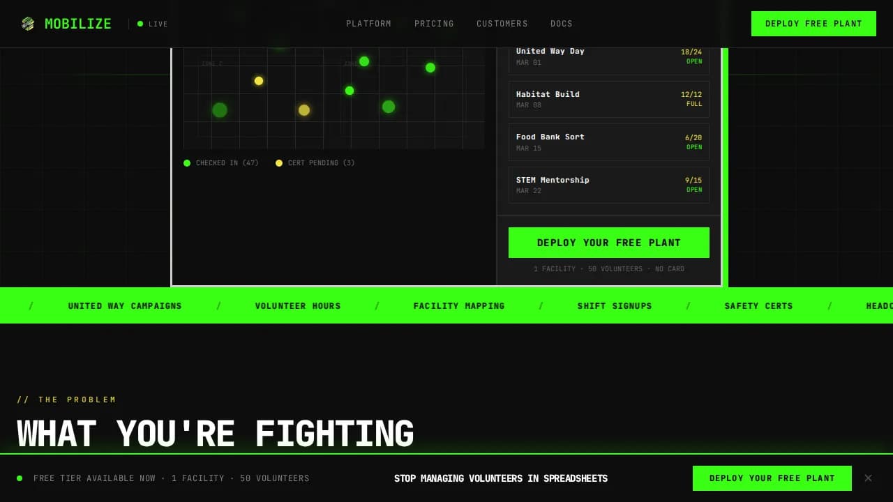 Mobilize — Robust Manufacturing Volunteer Landing Page Template