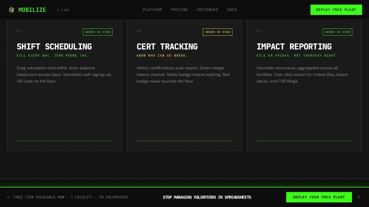 Mobilize — Robust Manufacturing Volunteer Landing Page Template