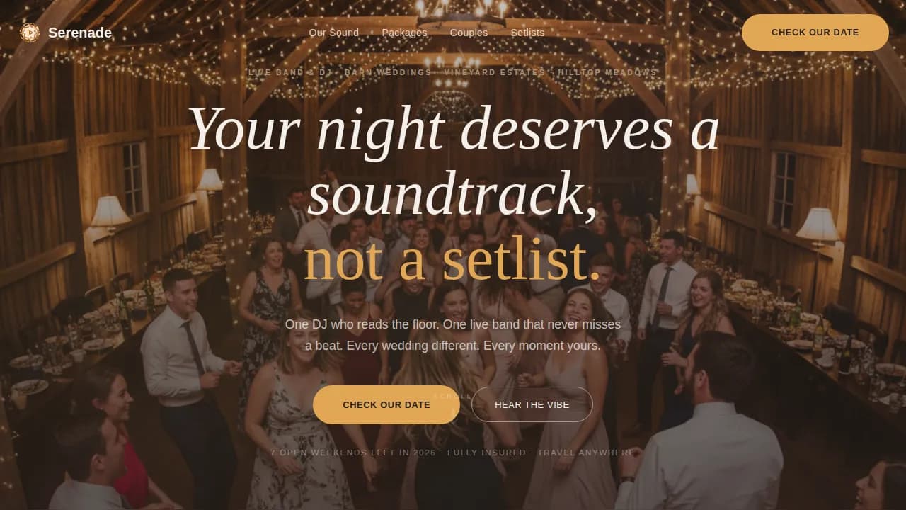 Serenade — Elegant Wedding Entertainment Landing Page Template