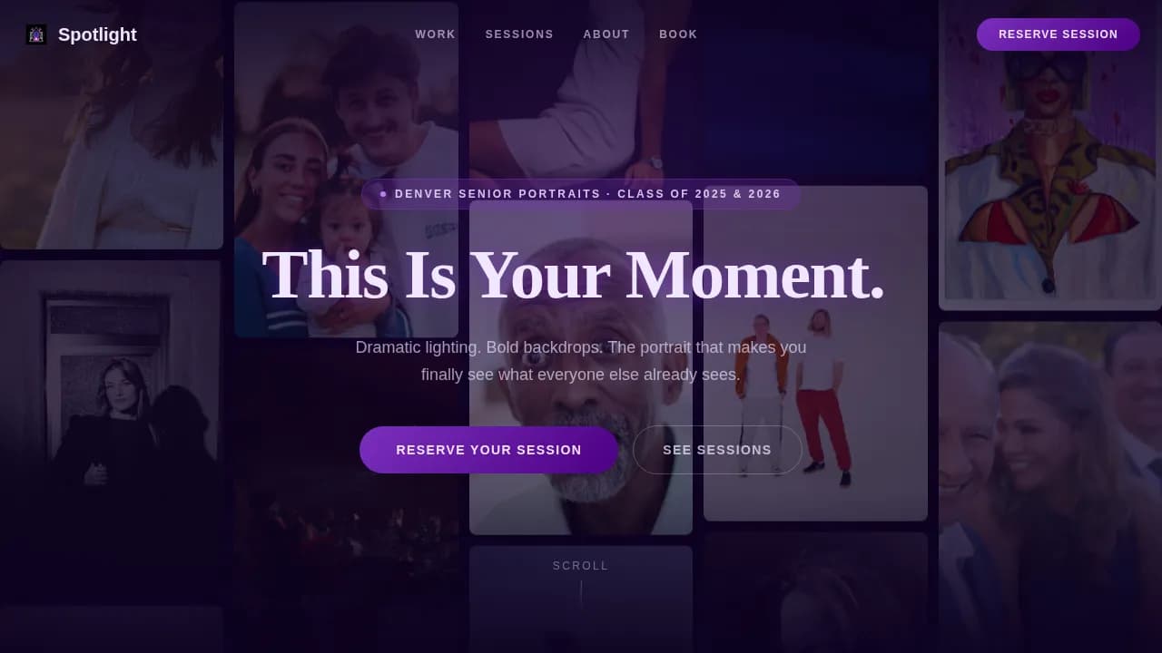 Showcase — Immersive Senior Photography Landing Page Template