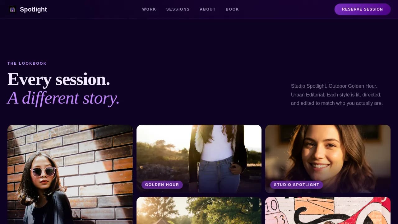 Showcase — Immersive Senior Photography Landing Page Template