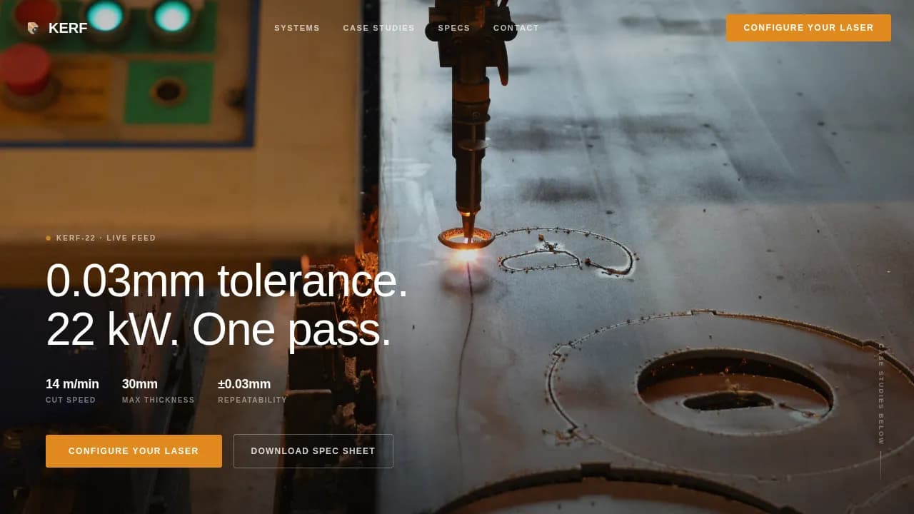 Cut — Precision Laser Fabrication Landing Page Template
