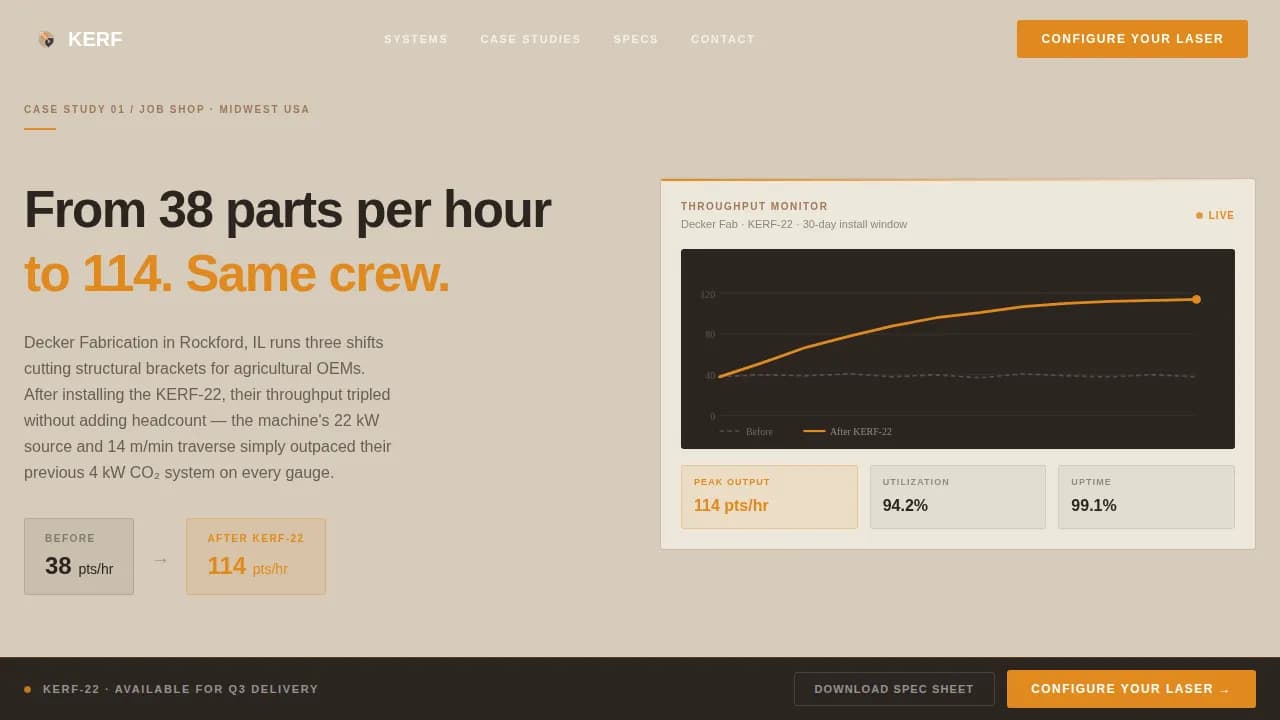 Cut — Precision Laser Fabrication Landing Page Template
