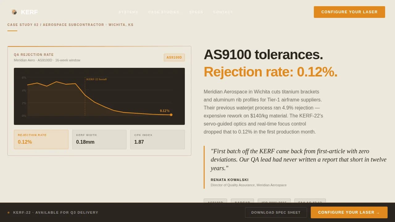 Cut — Precision Laser Fabrication Landing Page Template