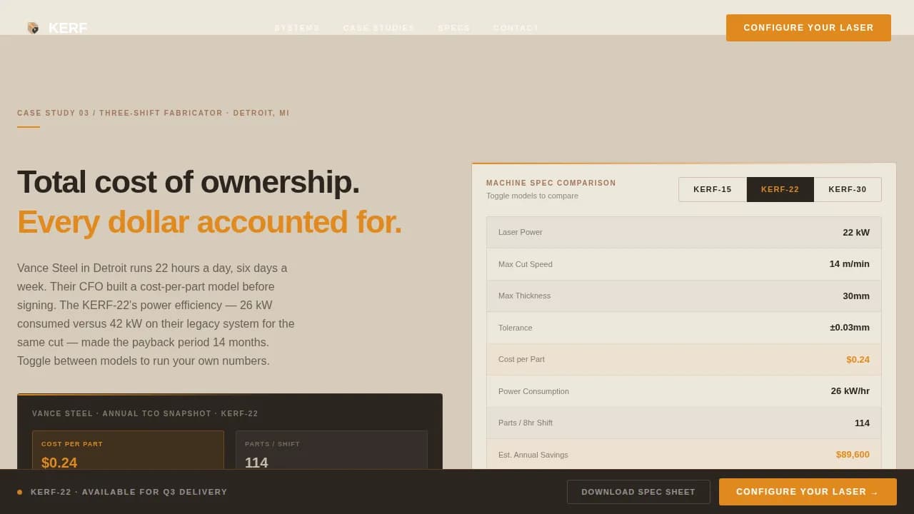 Cut — Precision Laser Fabrication Landing Page Template