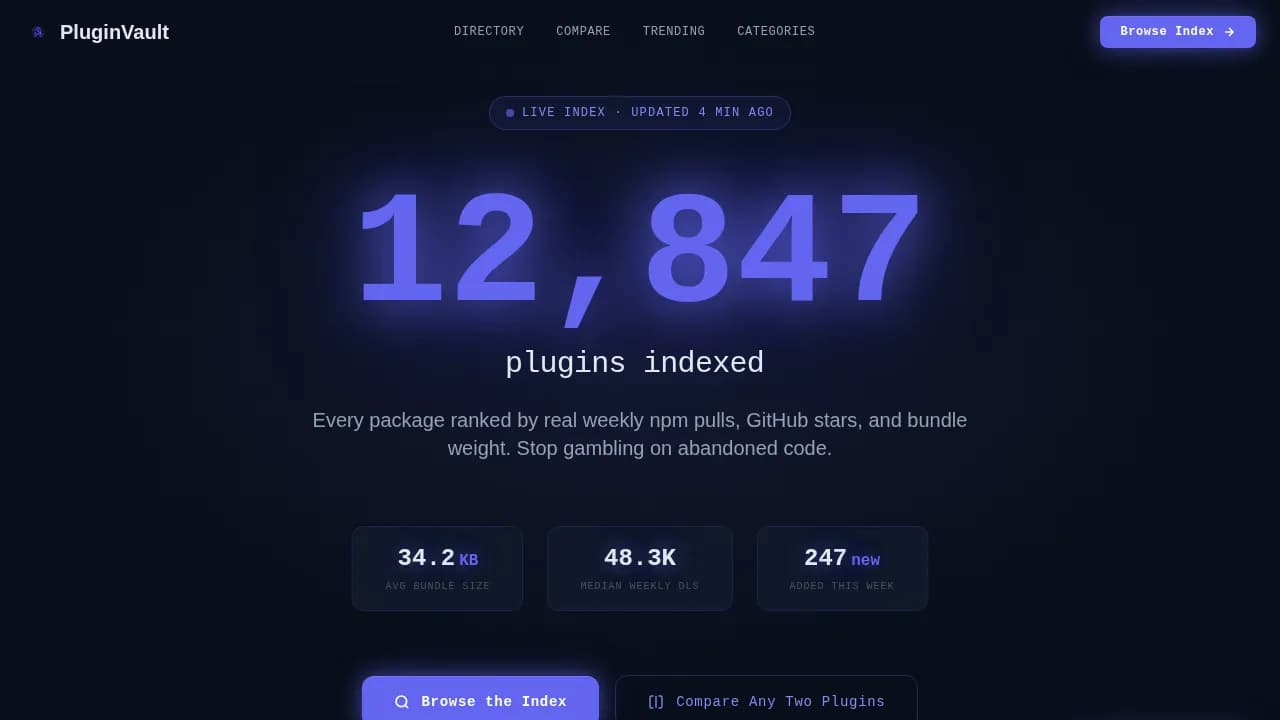 Nexus — Verified Next.js Plugin Library Landing Page Template