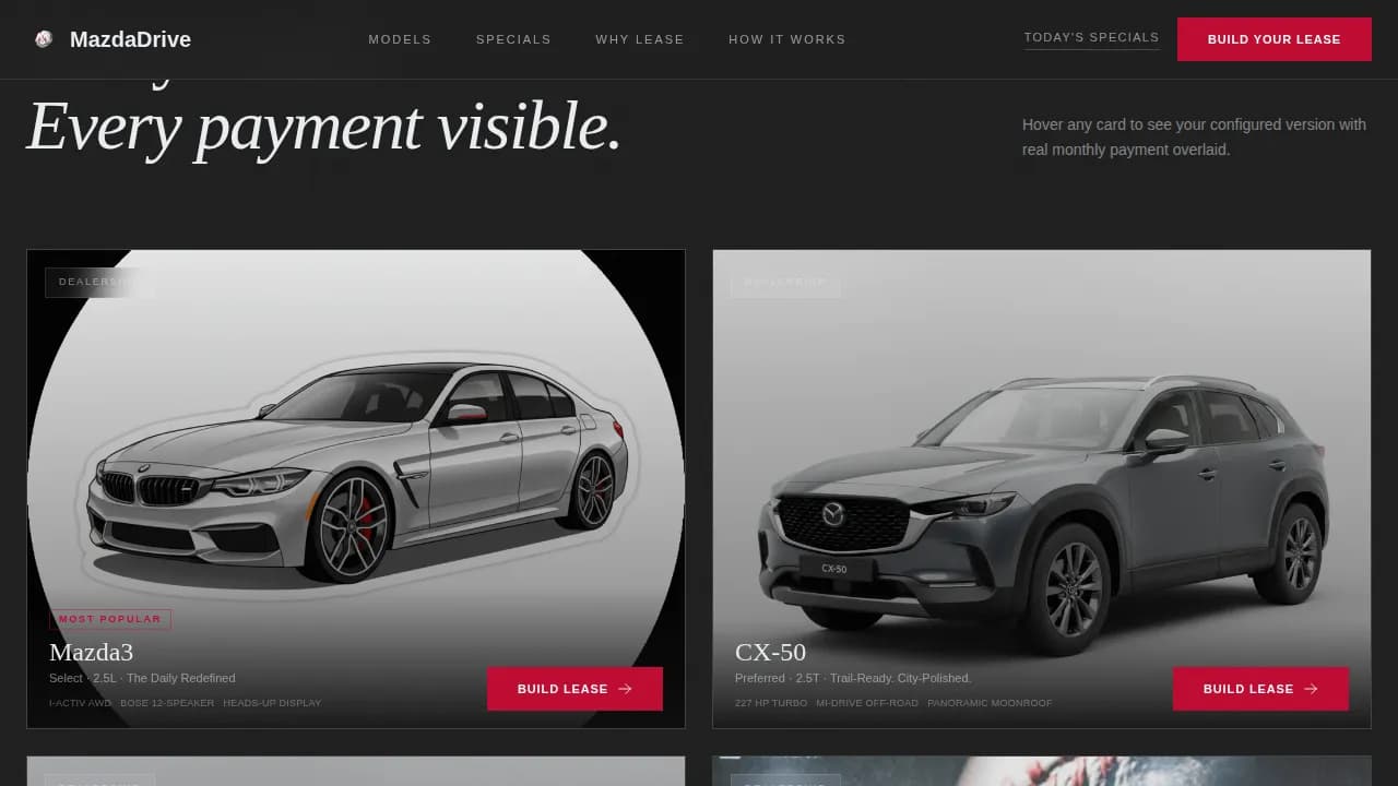 Mazda - Premium Lease Configurator Landing Page Template