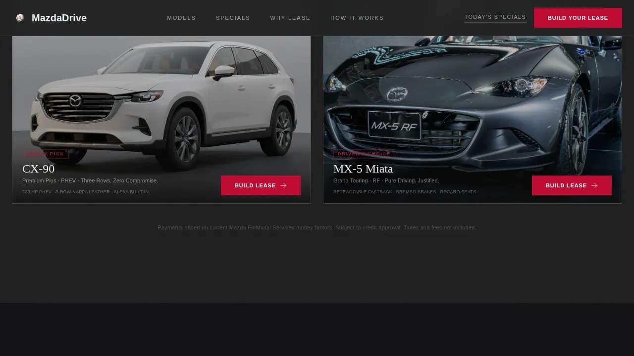Mazda - Premium Lease Configurator Landing Page Template