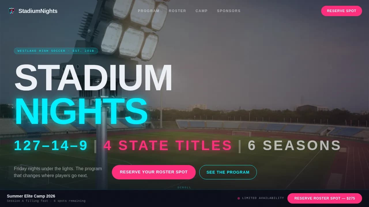 Goalline — Dynamic Soccer Program Landing Page Template