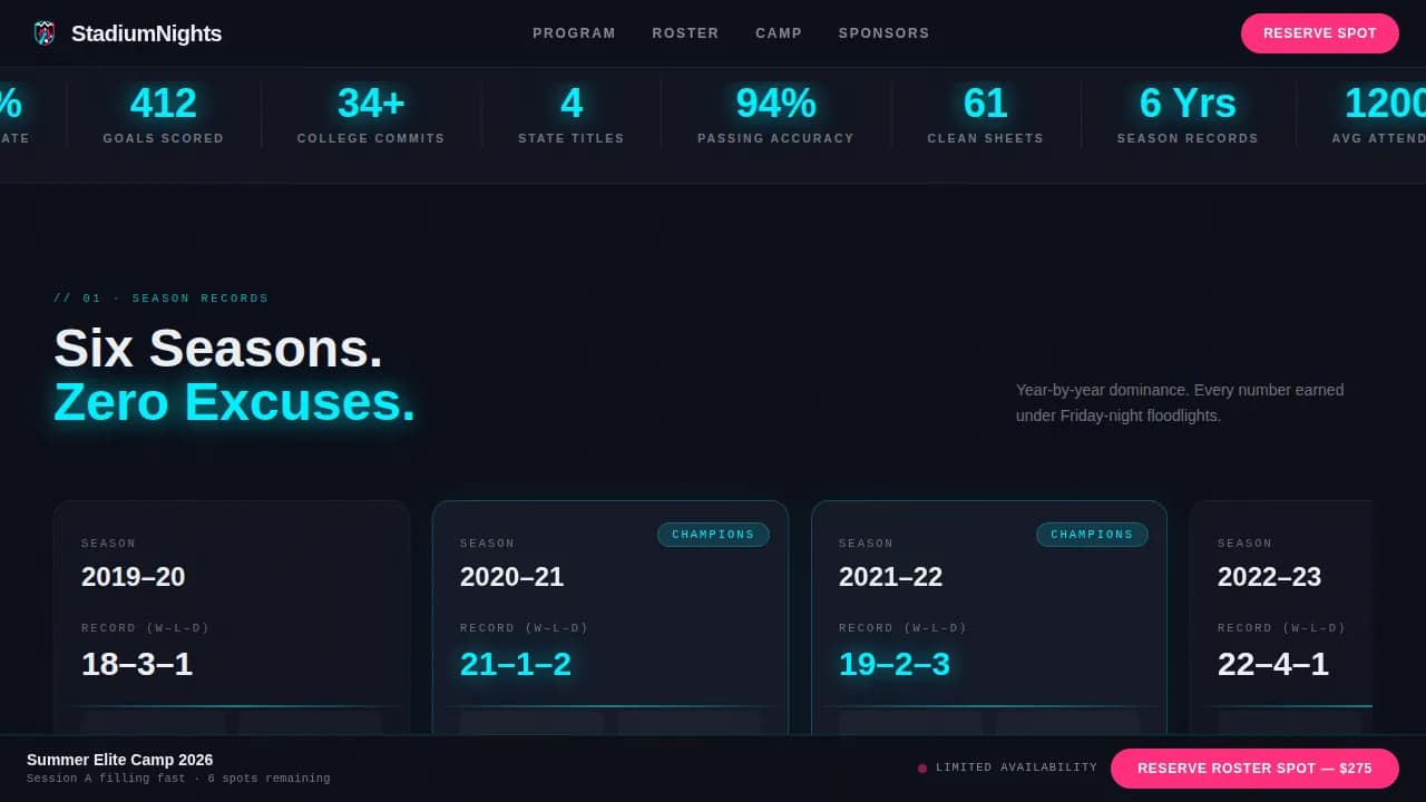 Goalline — Dynamic Soccer Program Landing Page Template