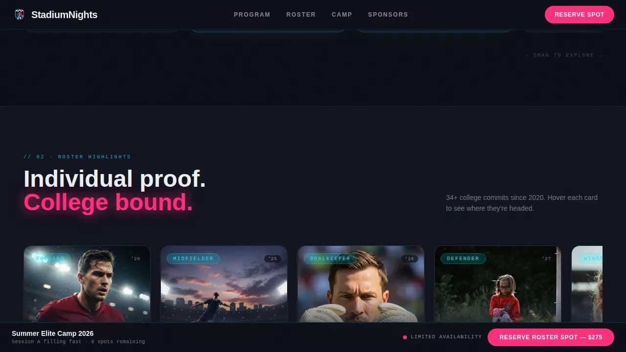 Goalline — Dynamic Soccer Program Landing Page Template