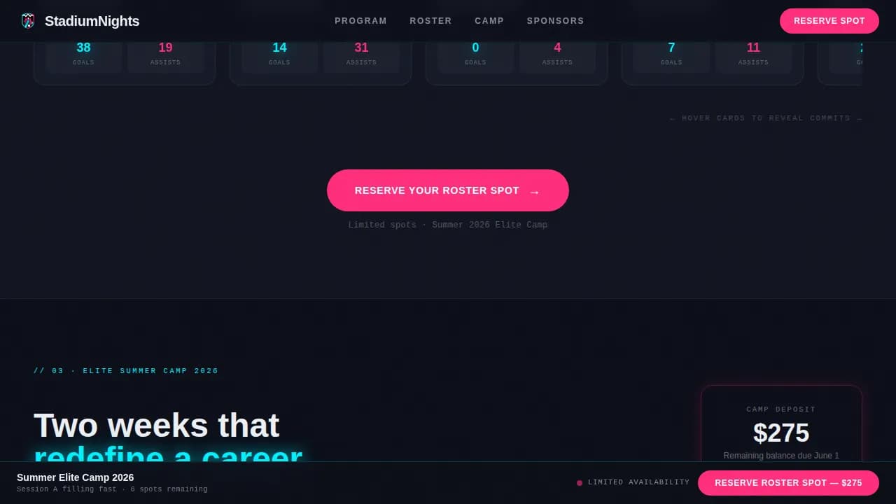 Goalline — Dynamic Soccer Program Landing Page Template