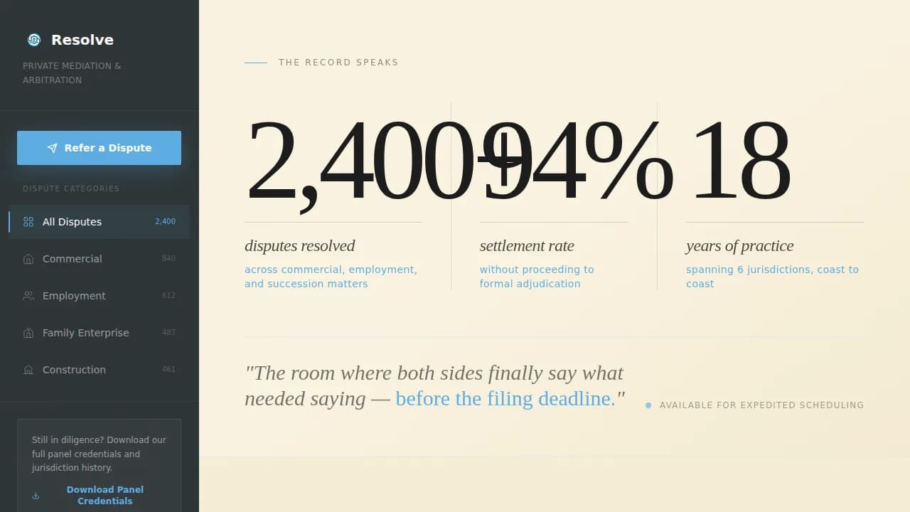 Arbitrate — Trusted Mediation Booking Landing Page Template