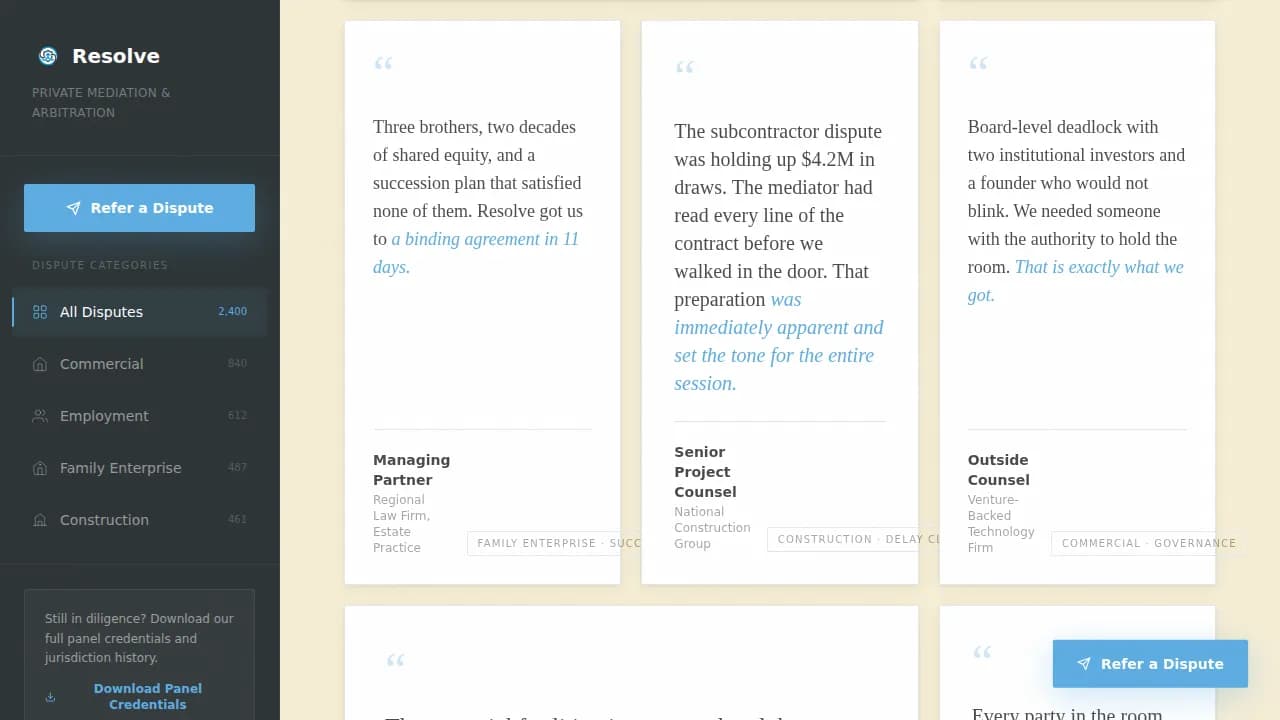 Arbitrate — Trusted Mediation Booking Landing Page Template