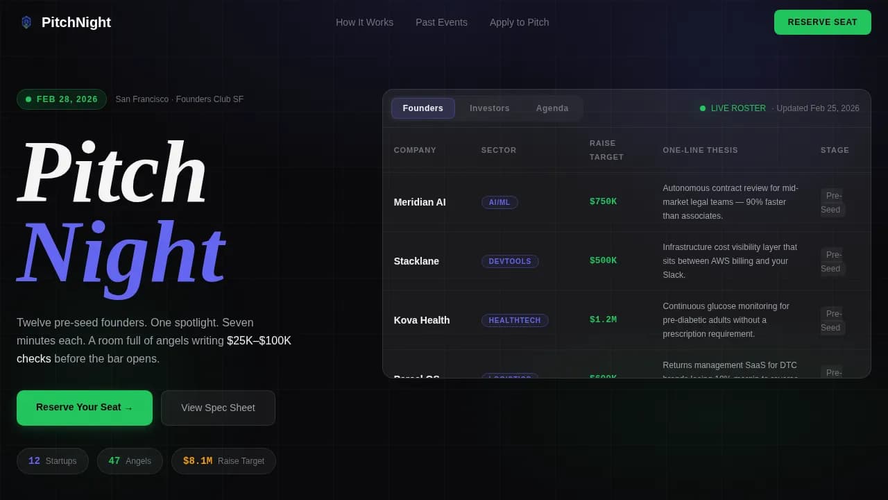 Venture — Premium Angel Investor Nights Landing Page Template