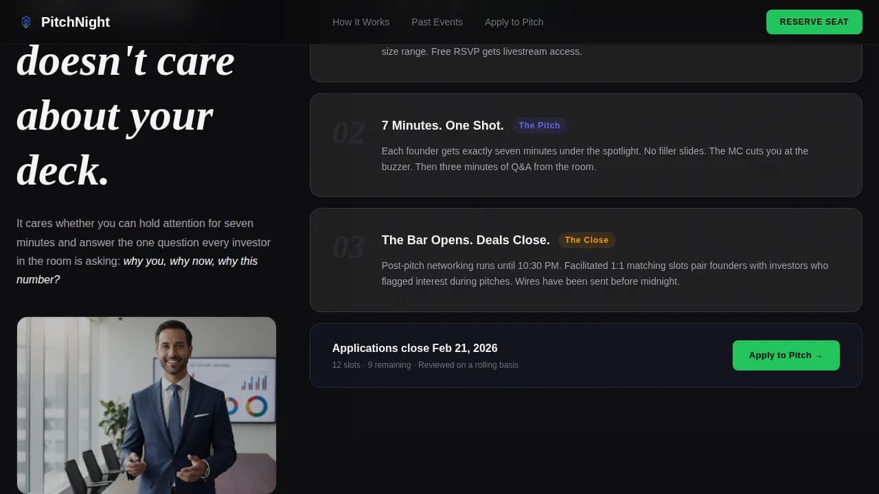 Venture — Premium Angel Investor Nights Landing Page Template