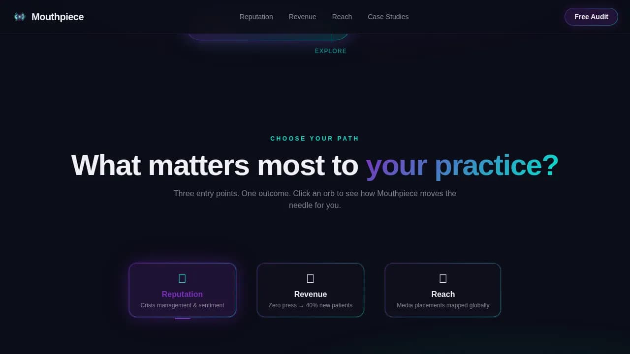 Mouthpiece - Immersive Dental PR Agency Landing Page Template