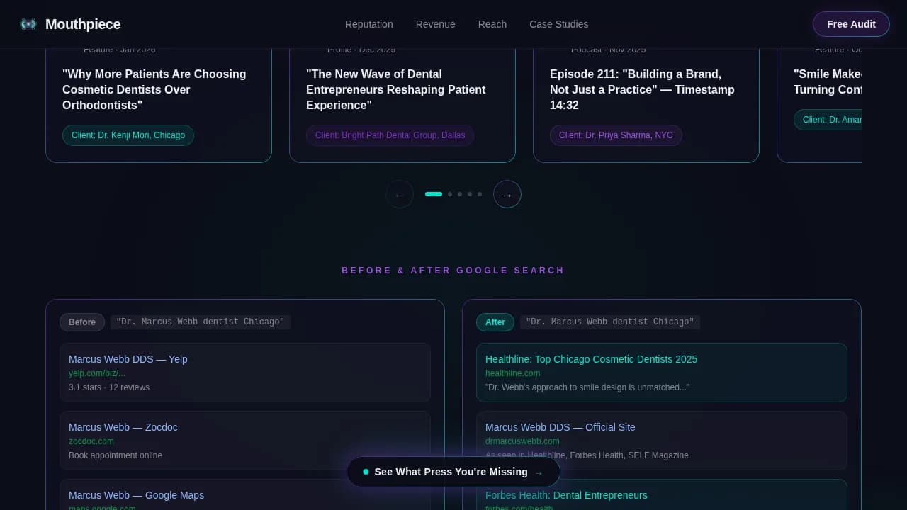 Mouthpiece - Immersive Dental PR Agency Landing Page Template