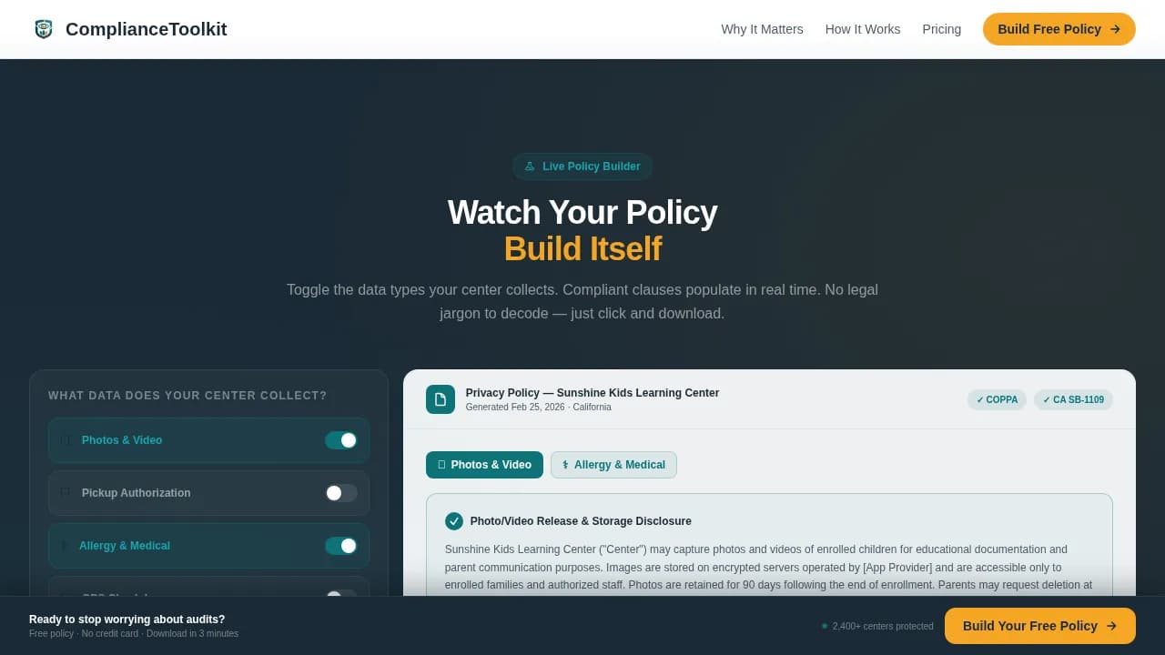 Safeguard — Regulatory Childcare Documentation Landing Page Template