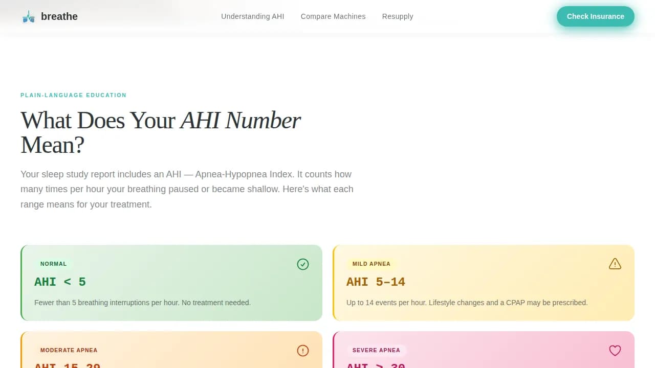 Breathe - Trusted CPAP Equipment Comparison Landing Page Template
