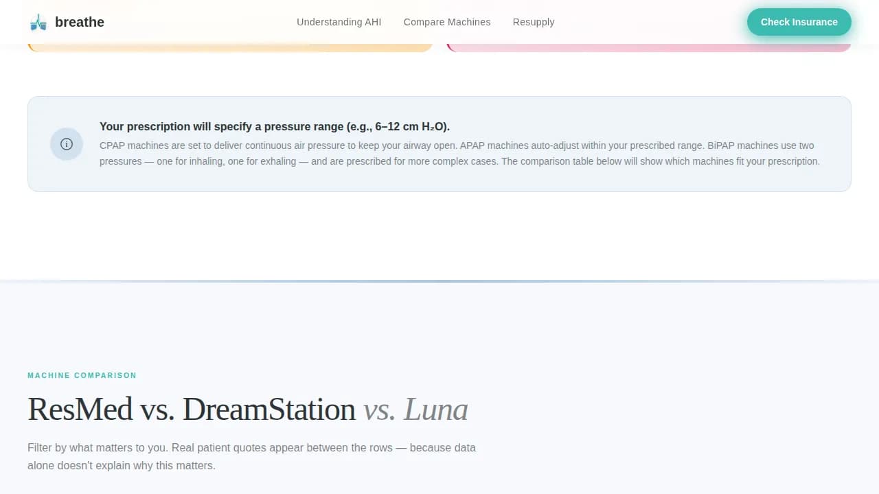 Breathe - Trusted CPAP Equipment Comparison Landing Page Template