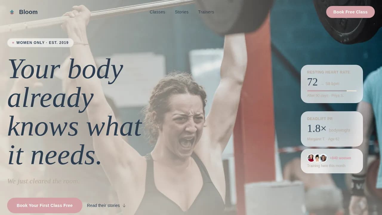 Women-Only Gym Website Template with Transformation Stories