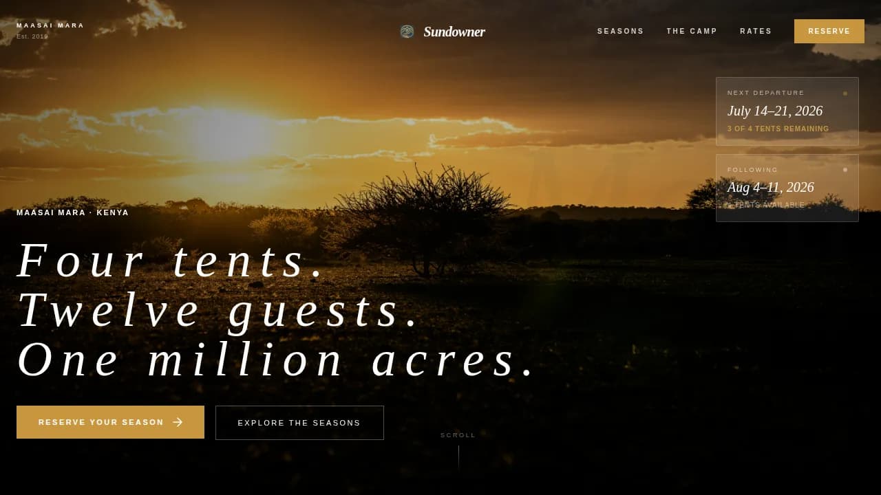 Ultra-Luxury Safari Camp Seasonal Photography Website Template