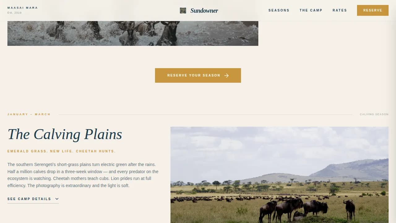 Ultra-Luxury Safari Camp Seasonal Photography Website Template