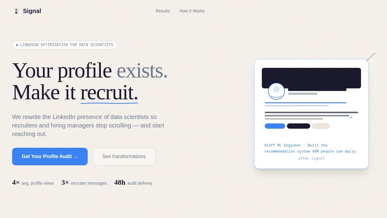 Signal - Precision LinkedIn Optimization Landing Page Template
