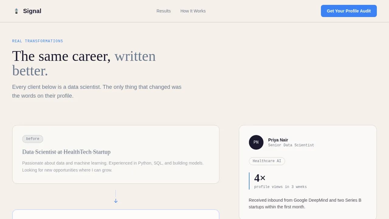 Signal - Precision LinkedIn Optimization Landing Page Template